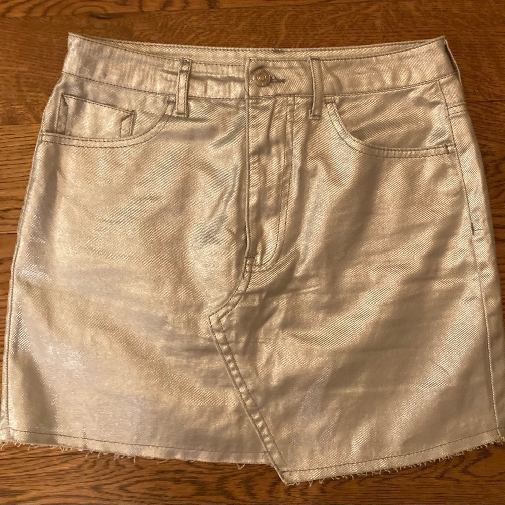 Forever 21 Womens Silver Denim Mini Skirt Zipper Front Sz-Small NWOT
